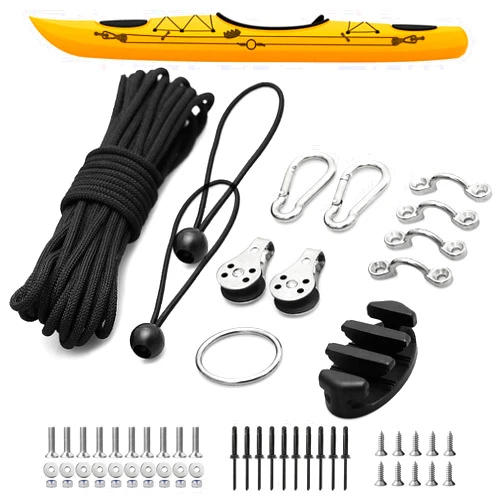 YUSOVE Kayak Anchor Trolley Kit Anchor Wizard Kayak LeverLock Anchor Trolley,Anchor System for Kayak Canoes Boat etc,Rope Cleat carabiner Pulley Anchor Ring Pad Eyes 30 Feet paracord,With Bolts Screws Rivets