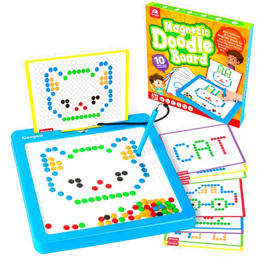 Coogam Magnetic Drawing Board, Large Magnet Doodle Board with Pen and Dot Beads, Color Shape Pattern Art Pad, Montessori Educational Traveling Toy Gift for 3 4 5 6 Years Old Toddlers