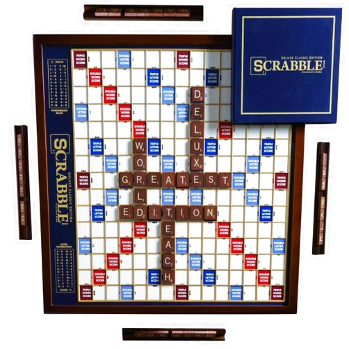 WS Game Company Scrabble Deluxe Edition with Rotating Wooden Game Board