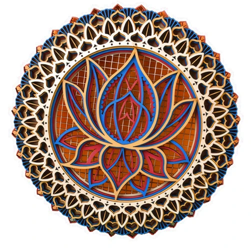 Aimery Wood Lotus Flower Wall Art，3d Wood Mandala Wall Hanging，Mandala Carved Wood Wall Decor，Layered Wood Wall Art，Bohemian Spiritual Wall Decor，Wooden Yoga Wall Art，Rustic Artwork (dark blue)