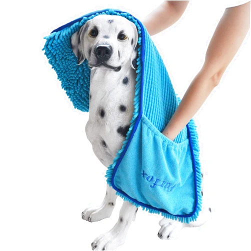Furfox Absorbent Dog Towel, Microfiber Quick Drying Towel Machine Washable with Hand Pockets Pet Towel for Medium Large Dog 35 x 15''