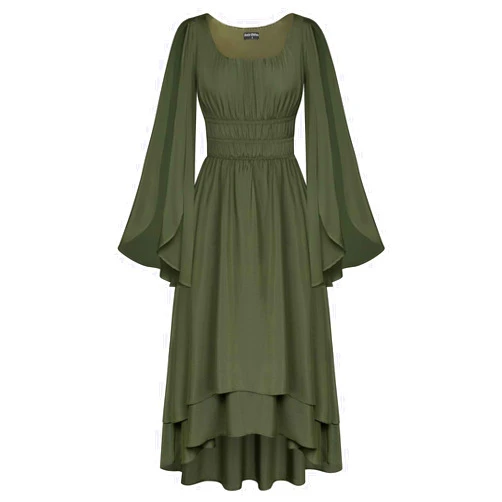 Scarlet Darkness Women Renaissance Costume Split Bell Sleeve Double Layered High Low Dress