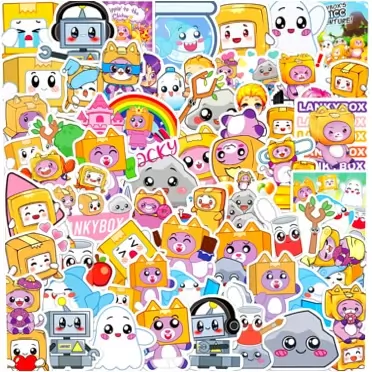 Thorkut Lankybox Stickers 50Pcs Lankybox Toys Waterproof Stickers Pack for Water Bottle Laptop Luggage Notebook Phone Skateboard for Kids Teens Adult Girls