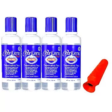 Purilens (4) Purilens Plus Saline + Scleral Cup Large Contact Lens Handler (Colors Vary) Bundle