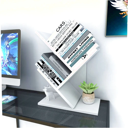 Godferyxin Tree Bookshelf, 3-Tier Book Storage Organizer Shelves Floor Standing Bookcase, Wood Storage Rack for Office Home School Shelf Display for Cd/Magazine-White