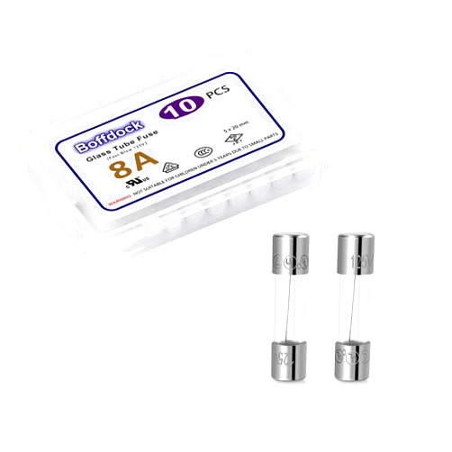 Boffdock UL Listed F8AL125V Glass Fuse-Boffdock 8A 125V-10 PCS Fast Blow Fuses 0.2x0.78 Quick Blow Fuses for String Lights, Christmas Lights,Bubble Light Strand(F8A)
