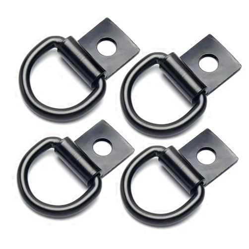 SBYLTEK 4 Pcs D-Rings Tie Down Anchor Hooks, 10mm Fixing hole D-Ring for Pickup Truck Bed Deck Rails T Slot Nut Screw, Heavy Duty Steel D Ring for Trailer, Camper, Warehouse, Garage, Cargo Cover Mounts, Black