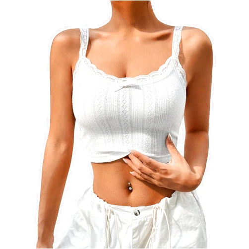 SweatyRocks Women's Lace Bow Front Sleeveless Camisole Top Slim Fit Casual Cropped Cami Top