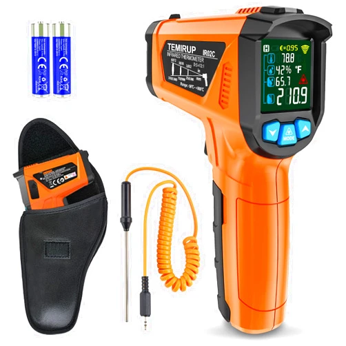 Temirup Infrared Thermometer Gun, Non Contact Digital Laser Thermometer Temperature Gun with Color LCD for Cooking, Home Repairs, Humidity Measurement, Adjustable Emissivity -58°F to 1472°F(-50~800°C)