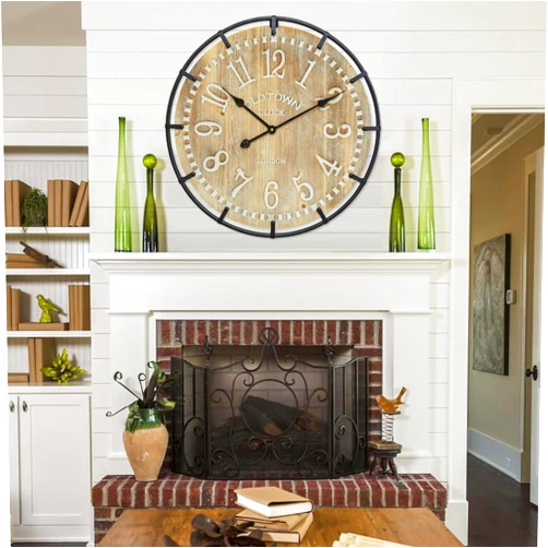 EMAX HOME 24 Inch Large Farmhouse Wall Clock - Rustic Antique Wood, Silent Battery Operated Clock for Office Kitchen Bedroom Living Room