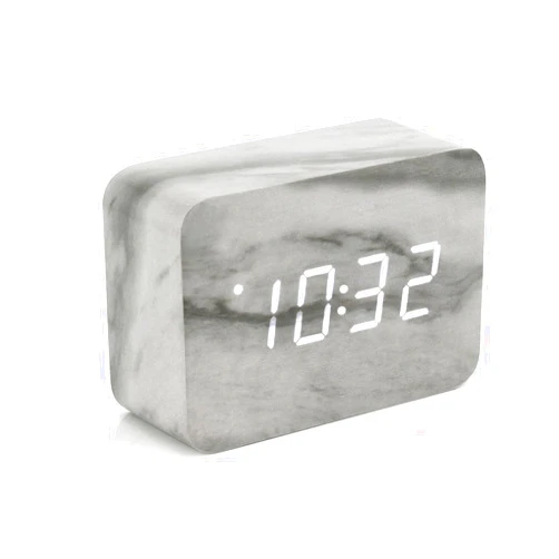 OCT17 Marble Pattern Alarm Clock, Fashion Multi-Function LED Digital Alarm Clocks Stone Cube with USB Power Supply, Voice Control, Timer, Thermometer