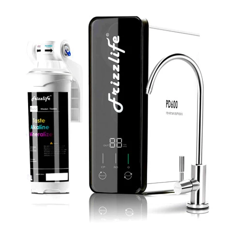Frizzlife RO Reverse Osmosis Water Filtration System - 600 GPD High Flow, Tankless, Reduce TDS, Compact, Alkaline Mineral PH, 1.5:1 Drain Ratio, USA Tech Support, PD600-TAM3