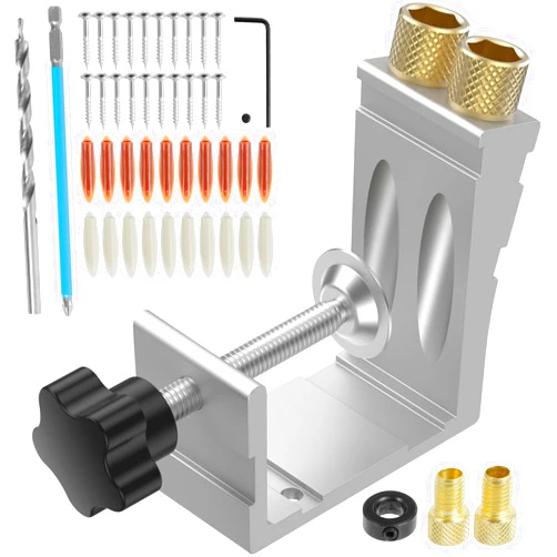 Abizarch Pocket Hole Jig Kit 15 Degree Angle Oblique Hole Puncher Locator High Precision Adjustable Woodworking Drill Guide Tool Kit for DIY Carpentry Projects