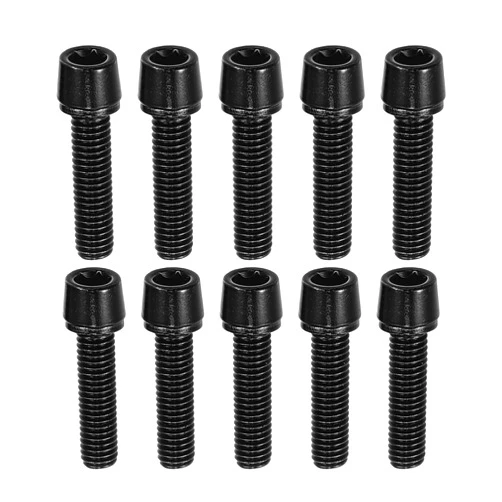 A ABSOPRO Tapered Bolts Screws for MTB Bike Bicycle Stem Durable M5x20mm Socket Head Cap Bolts Screws Nuts Steel Black (Set of 10)