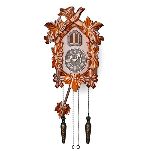 TIMEGEAR Cuckoo Clock with Night Mode, Hand Carved Decorations and Swinging Pendulum (Brown)