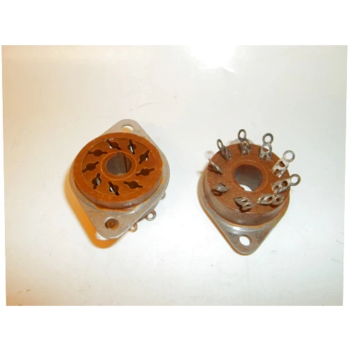 American Phenolic Corp 2 pcs, 9 Pin Vacuum Tube Socket Saver Plug, 1 1/8 Wide Hole, Chassis Panel Mount, Wing Ear Brackets, Solder Terminals, American Phenolic Corp, FS