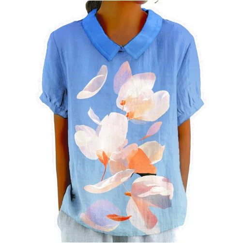 CUWFAT Casual Short Sleeve T-Shirts for Women Boho Floral Printed Comfy Blouses Nature Style Graphic Trendy Tops