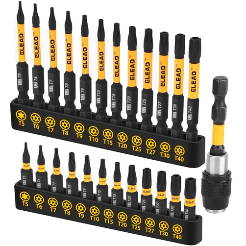 ELEAD Tamper Proof Torx Bit Set: 25 Pieces T4-T40 Torx Bits Set | Torx Security Bit Set | Security Torx Bit Set | Star Bits Set | 1/4 Hex Torx Screwdriver Bit Sets