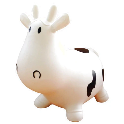 AppleRound Cow Bouncer with Air Pump, Inflatable Space Hopper, Ride-on Bouncy Animal (White)