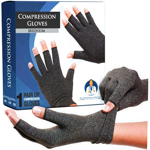 Dr. Frederick's Original Arthritis Gloves for Women & Men - Compression for Arthritis Pain Relief - Medium Gray Medium (1 Pair)