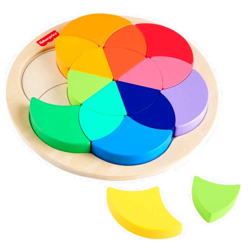 Fisher-Price Wood Preschool Toy Color Wheel Puzzle, 19 Wooden Pieces for Shape-Sorting Play, Preschool Kids Ages 3+ Years