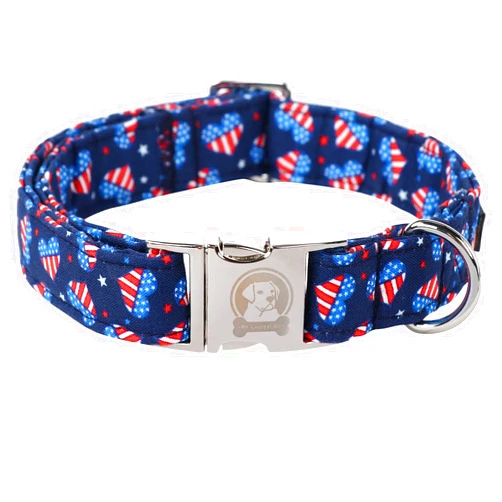 MR.CHUBBYFACE MR. CHUBBYFACE Spring Summer Dog Collar Cute Heart Flag Dog Collar Girl Boy Dog Collar for Small Medieum Large Dogs M