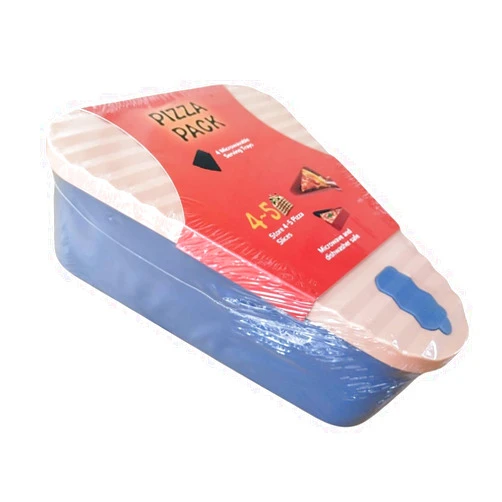 Generic Pizza Storage Container (Big Size), Reusable Pizza and Food Silicone Storage Container, with 4 trays – Useful, Stackable Microwaveable Slice Box. Triangle shape. BPA Free (Colour Blue and Pink)