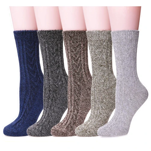 MQELONG Womens 5 Pairs Soft Thick Comfort Casual Cotton Warm Wool Crew Winter Socks