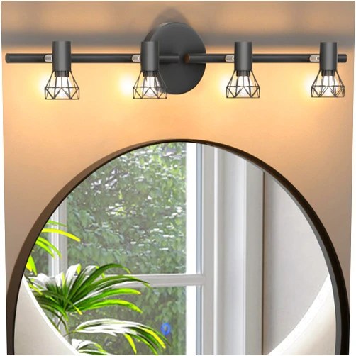 LUCOG light bulb included,4-Light Industrial Bathroom Vanity Lights, Vintage Matte Black Wall Sconce with Caged,Metal Cage Wall Sconce,Porch Wall Lamp for Mirror Cabinets, Kitchen, Living Room