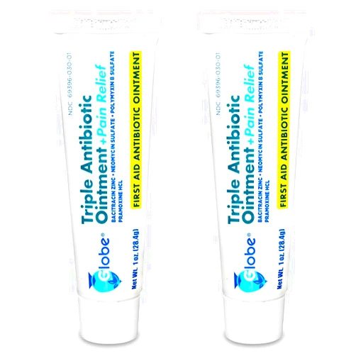 Globe (2 Pack) Globe 1oz Triple Antibiotic Ointment + Pain Relief, Dual Action Maximum Strength First Aid Ointment Soothes and Heals Painful Minor Scratches and Wounds and Prevents Infection