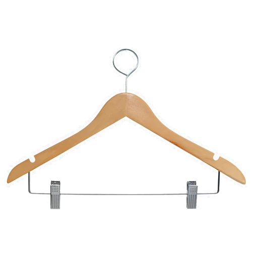 The Great American Hanger Company Natural Finish Wooden Closed Loop Hangers with Clips, Box of 50 Flat Anti-Theft Security Hangers for Hotels and Hospitality