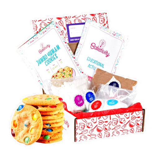 BAKETIVITY Kids Baking DIY Activity Kit - Bake Delicious Yum&m Jumbo Cookies- Real Fun Little Junior Chef Essential Kitchen Lessons, Includes Pre-Measured Ingredients and Easy to Follow Recipe.
