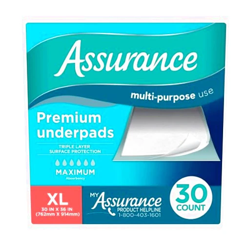 Generic Assurance Unisex Premium Quilted Underpad, Maximum Absorbency, XL 30 Count, (Pack of 1)., White, 10008818