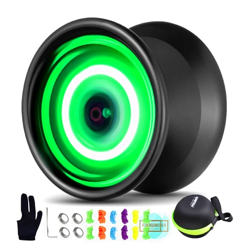MAGICYOYO Light Up Yoyo with Extra Battery, MAGICYOYO Y02 Aurora Professional Unresponsive Yoyo with Yoyo Glove, Yoyo Bag, 12 Yoyo Strings - Green Light