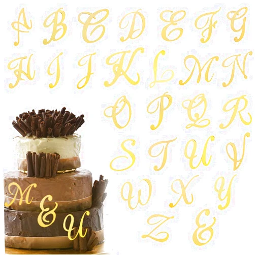 JYNice 1 Set A-Z Letters Happy Birthday Cake Topper Gold Acrylic Wedding Party Cupcake Toppers for Kids Birthday Party Cake Decorations DIY Gold Mirror 26 Letters Baby Shower