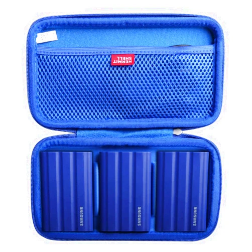 Hermitshell Hard Travel Case for Samsung T7 Shield 2TB / 1TB / 4TB, Portable SSD, USB 3.2 Gen2 External Solid State Drive (Blue, Case for 3 Hard Drives)