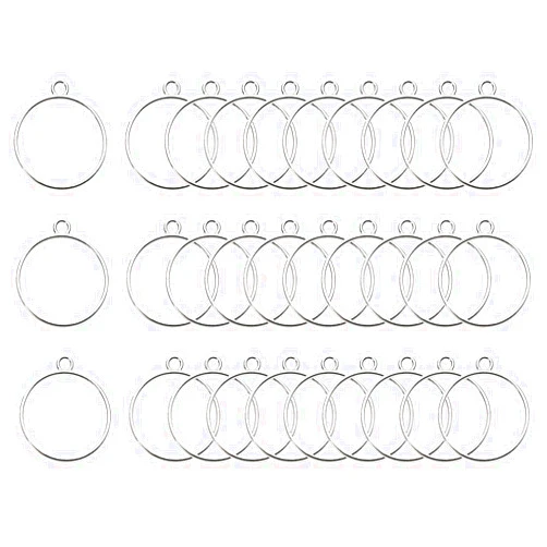 Shapenty Metal Open Bezel Hollow Mold Pendants Blank Round Frame Hollow Charms for Resin Craft Projects Keychain Earrings Necklace Jewelry Making, 30PCS