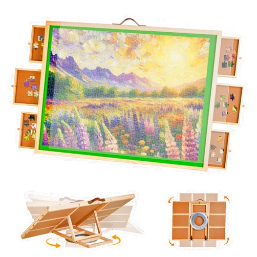 Ekomx 1500 Pieces Wooden Rotating Puzzle Board with 6 Drawers,Jigsaw Puzzle Board with Cover,Adjustable Puzzle Table with 4 Tilting Angles,34.2