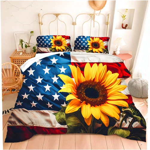 Motorax American Flag Comforter Sets Queen Size Sunflower Soft Microfiber Quilt Bedding Sets for Boys, Queen - 1 Comforter + 2 Pillowcases