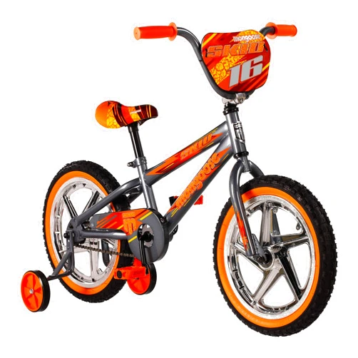 Mongoose Skid Boy's Freestyle BMX Bike with Training Wheels, 16-Inch Wheels, Grey