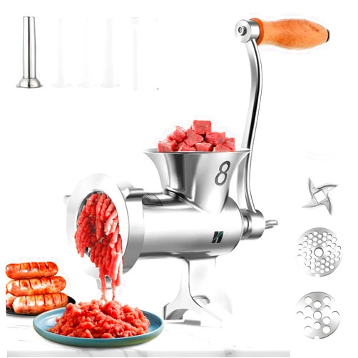 Huanyu Stainless Steel Manual Meat Grinder with Table Clamp Sausage Stuffer Food Mill Hand Crank for Chicken,Beef,Small Bone,Chili HZ-8