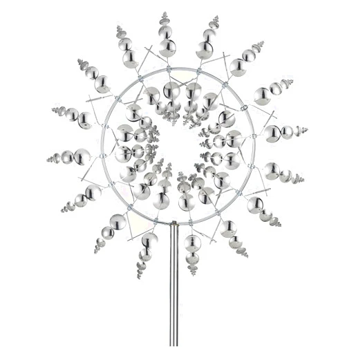 Reyife Magical 3D Wind Spinners Outdoor, 360° Metal Windmills for Yard Garden, 12.6 inches Wind Powered Wind Catchers Sculptures and Spinners for Yard Garden Patio Decoration(Colorful) (Silver)