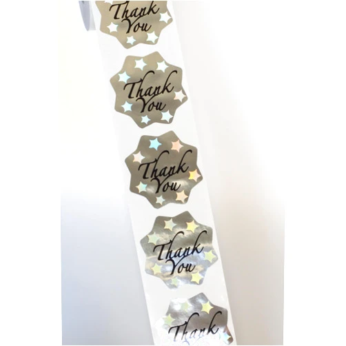 Svel Thank You Labels for Small Business 1.5 R Inch 500 Pcs, Holographic Sticker Vinyl Self Adhesive Metallic Glitter Foil Sticker Reflective Decorative Sealing Label, Star Stickers, Galaxy Party Favors