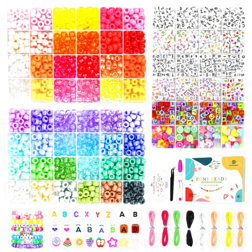 Dowsabel Bracelet Making Kit, 48 Colors Pony Beads Friendship Bracelet Kit Letter Beads Heart Beads for Jewelry Making, DIY Arts and Crafts Gifts Toys for Girls and Adults
