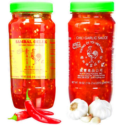 ShopEssential Huy Fong Sambal Oelek & Chili Garlic Sauce Variety Bundle 18oz each (2 Pack) Bundled in Ship Safe ShopEssential Bag