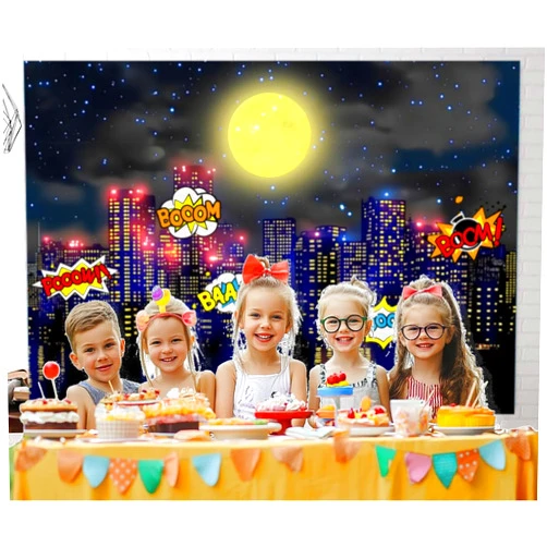 OTEHOO City Anime Photography Background Backdrop for Boy Birthday Party Children Party Supplies 7FTx5FT(210CMx150CM)