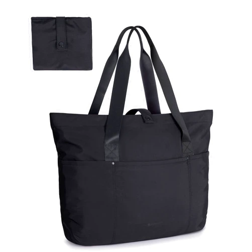 BAGSMART Tote Bag for Women, BAGSMART Foldable Tote Bag With Zipper Large Shoulder Bag Top Handle Handbag for Travel, Work, School Black