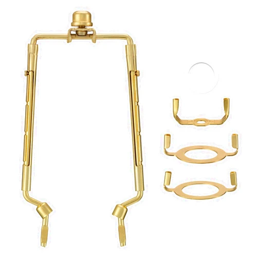 ELFCAB Lamp Shade Holder Set 7, 8, 9, 10 inch adjustable Lamp Harp Liftable Shade Holder for Table and Floor Lamps with 3/8 Standard Saddle Finail and E14 E26 E27 Lampholder UNO Adapter (Gold)