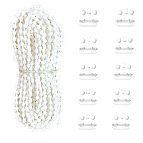 Antfly 10 Meters (32.8 Feet) Roller Blind Bead Chain Cord Roman Venetian Honeycomb Vertical Shade Blind Cord with 10 PCS Connectors for Roller Blind Replacement Parts White (Thickened Version)