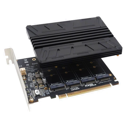 COMeap Quad NVMe PCIe Adapter M.2 NVMe SSD to PCI-e 4.0 3.0 x16 Card with Individual LED Indicator Heat Sink Support 2230 2242 2260 2280 NVMe SSD (PCI-e Bifurcation Required)